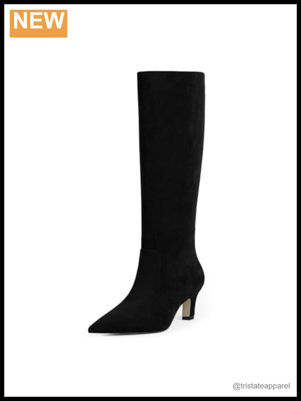 Knee High Boots Pointed Toe Kitten Heel Faux Leather